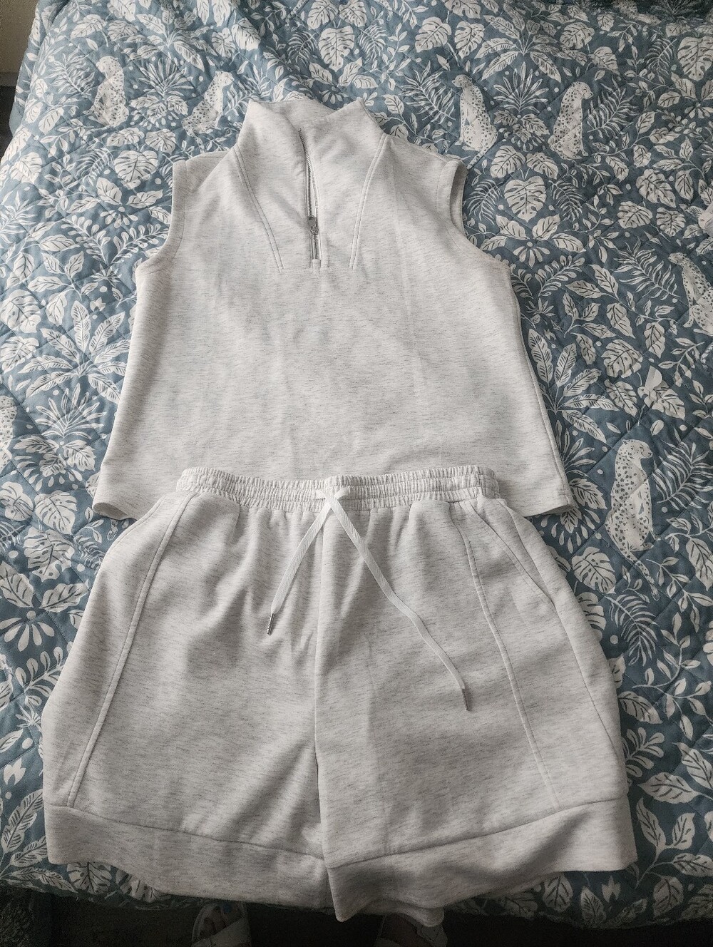 Light Gray Sleeveless Hoodie and Drawstring Shorts Set